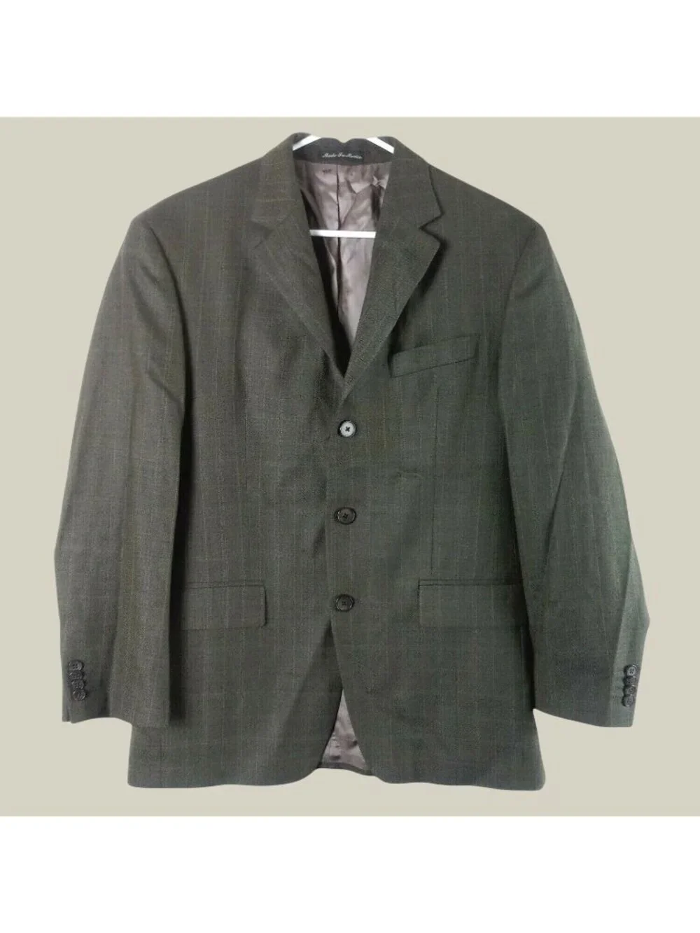 Michael Kors Woolmark Plaid Wool Blazer Mens 38S Green Career Office Classic